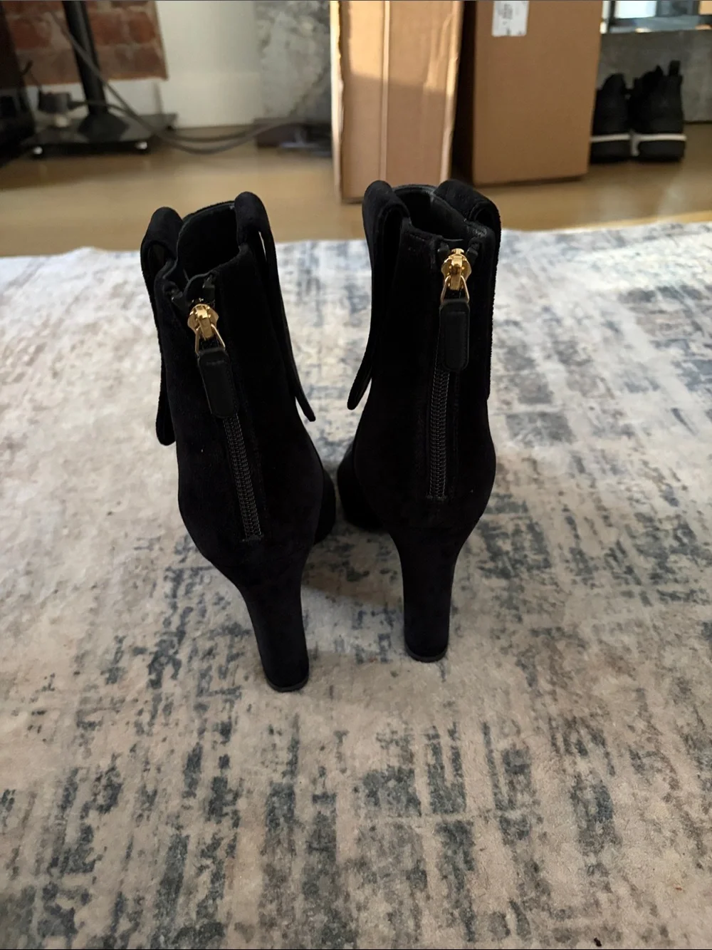 CHANEL Black Velvet Ankle Boots with Gold Medallion Accents